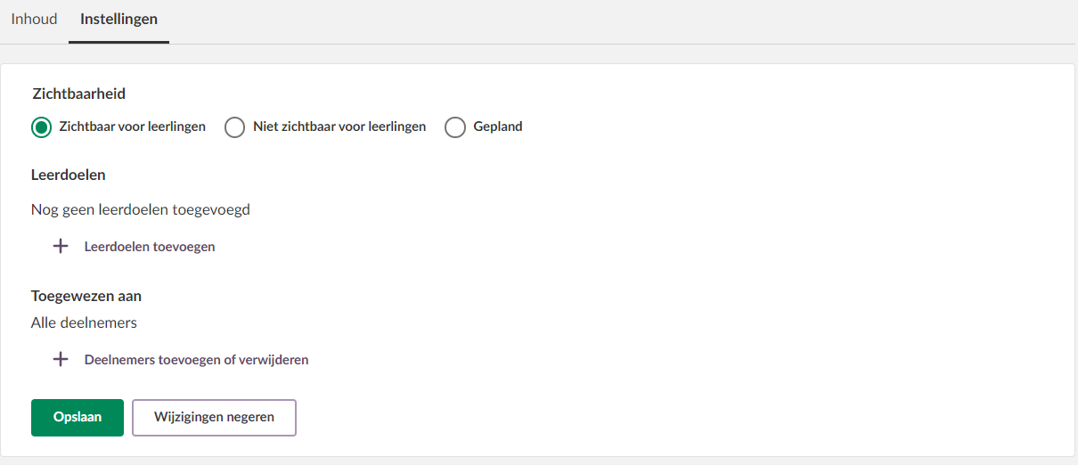 instellingen van pagina
